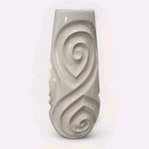 Sanibel Home 12" White Ceramic Vase Large Swirled Exterior Texture Tapered